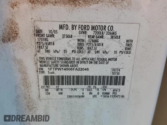 ✅ 2006 Ford F-150 XLT • VIN: 1FTPW14506FA22045 • Lot: 87292005. Listed on Copart with 94,542 mi. Free auction sales archive from the USA and detailed vehicle history report at DreamBid. Image 12.