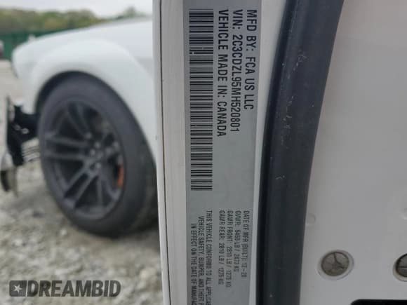 ✅ 2021 Dodge Challenger SRT Hellcat Redeye Widebody • VIN: 2C3CDZL95MH520801 • Lot: 48787295. Wystawiony na Copart z przebiegiem Nie podano. Bezpłatny archiwum sprzedaży aukcyjnych z USA i szczegółowy raport historii pojazdu na DreamBid. Zdjęcie 12.