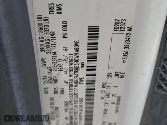 ✅ 2015 Ford Transit Cargo • VIN: 1FTNE1YM0FKA36160 • Лот: 70905165. Опубликован ранее на Copart с пробегом 264 920 миль. Бесплатный доступ к архиву аукционных продаж из США и подробный отчёт об истории автомобиля на DreamBid. Изображение 13.