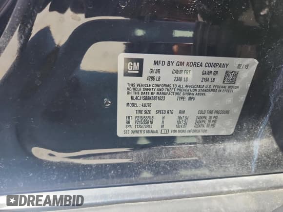 ✅ 2019 Buick Encore Sport Touring • VIN: KL4CJ1SB8KB861023 • Lot: 81557055. Listed on Copart with 59,989 mi. Free auction sales archive from the USA and detailed vehicle history report at DreamBid. Image 13.