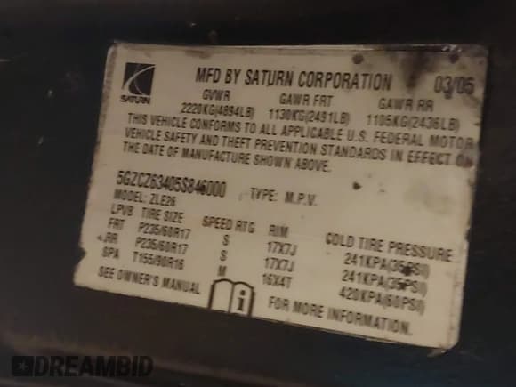 ✅ 2005 Saturn VUE • VIN: 5GZCZ63405S846000 • Lot: 42081031. Wystawiony na IAAI z przebiegiem 107 517 mil. Bezpłatny archiwum sprzedaży aukcyjnych z USA i szczegółowy raport historii pojazdu na DreamBid. Zdjęcie 9.