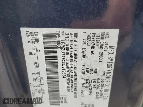 ✅ 2003 Ford Explorer Sport Trac XLS • VIN: 1FMZU77E23UB19554 • Лот: 70516424. Опубликован ранее на Copart с пробегом 144 802 миль. Бесплатный доступ к архиву аукционных продаж из США и подробный отчёт об истории автомобиля на DreamBid. Изображение 12.