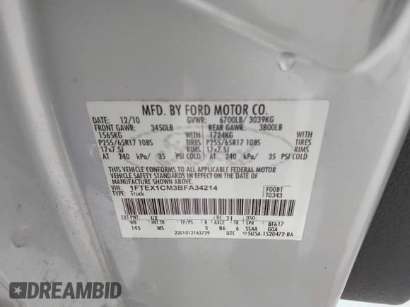 ✅ 2011 Ford F-150 XLT • VIN: 1FTEX1CM3BFA34214 • Lot: 43549582. Listed on IAAI with 169,524 mi. Free auction sales archive from the USA and detailed vehicle history report at DreamBid. Image 9.