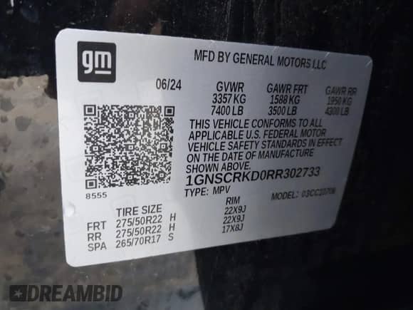 2024 Chevrolet Tahoe RST z VIN 1GNSCRKD0RR302733, wystawiony jako IAAI lot #40800083 z przebiegiem 10 597 mil mil oraz . Historia ofert i sprzedaży dostępna na DreamBid. Obrazek 9.