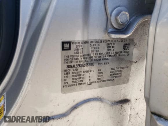 ✅ 2014 Chevrolet Captiva Sport LT • VIN: 3GNAL3EK9ES562686 • Лот: 82539855. Опубликован ранее на Copart с пробегом 66 935 миль. Бесплатный доступ к архиву аукционных продаж из США и подробный отчёт об истории автомобиля на DreamBid. Изображение 13.