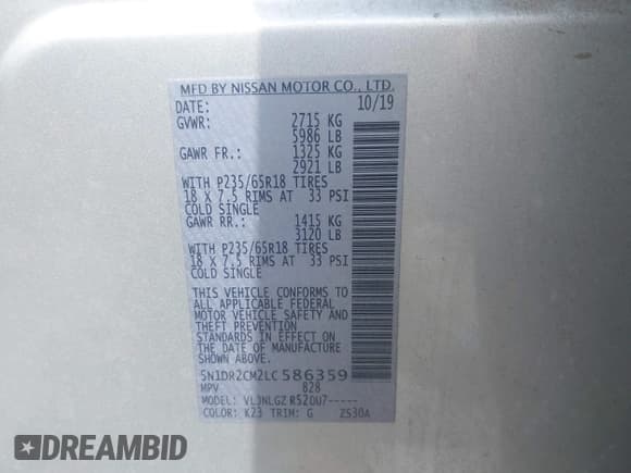 ✅ 2020 Nissan Pathfinder SL • VIN: 5N1DR2CM2LC586359 • Лот: 42830138. Опубликован ранее на IAAI с пробегом 84 500 миль. Бесплатный доступ к архиву аукционных продаж из США и подробный отчёт об истории автомобиля на DreamBid. Изображение 9.