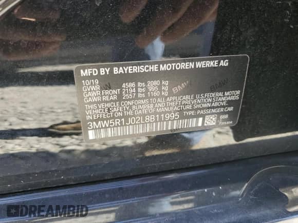 2020 BMW 3 Series 330i with VIN 3MW5R1J02L8B11995, listed as a Copart auction lot 89842465 with 80,393 mi miles and Clean title. Bid and sale history available at DreamBid. Image 12.