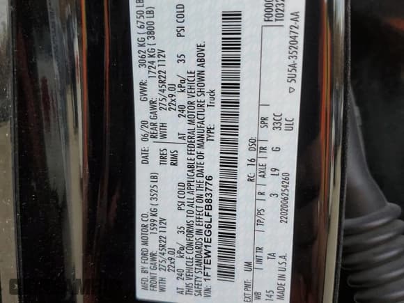 ✅ 2020 Ford F-150 Limited • VIN: 1FTEW1EG6LFB83776 • Lot: 79700214. Listed on Copart with 25,576 mi. Free auction sales archive from the USA and detailed vehicle history report at DreamBid. Image 13.