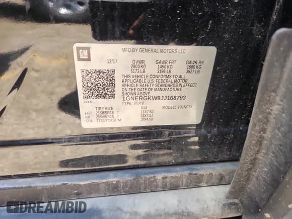 ✅ 2018 Chevrolet Traverse LT Cloth • VIN: 1GNERGKW9JJ168793 • Lot: 65364335. Wystawiony na Copart z przebiegiem 197 180 mil. Bezpłatny archiwum sprzedaży aukcyjnych z USA i szczegółowy raport historii pojazdu na DreamBid. Zdjęcie 12.