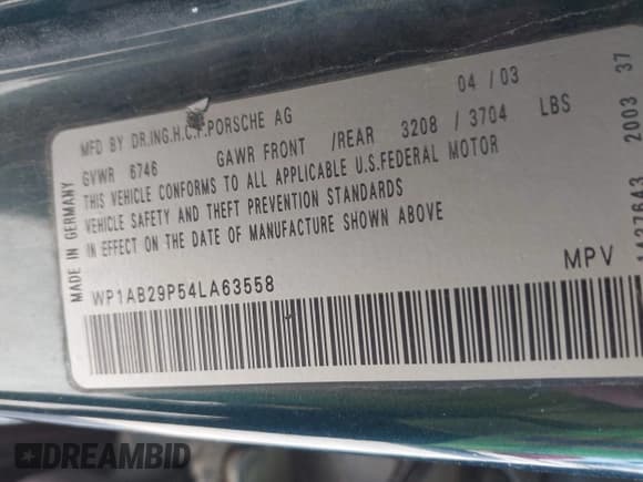 ✅ 2004 Porsche Cayenne S • VIN: WP1AB29P54LA63558 • Lot: 43824988. Wystawiony na IAAI z przebiegiem 104 165 mil. Bezpłatny archiwum sprzedaży aukcyjnych z USA i szczegółowy raport historii pojazdu na DreamBid. Zdjęcie 9.