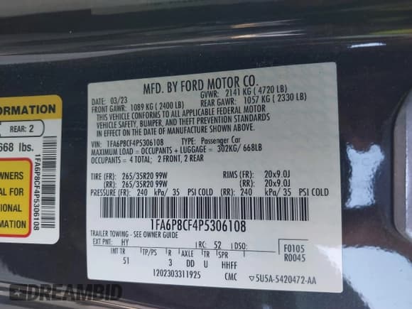 ✅ 2023 Ford Mustang GT • VIN: 1FA6P8CF4P5306108 • Lot: 41172443. Listed on IAAI with 14,926 mi. Free auction sales archive from the USA and detailed vehicle history report at DreamBid. Image 9.