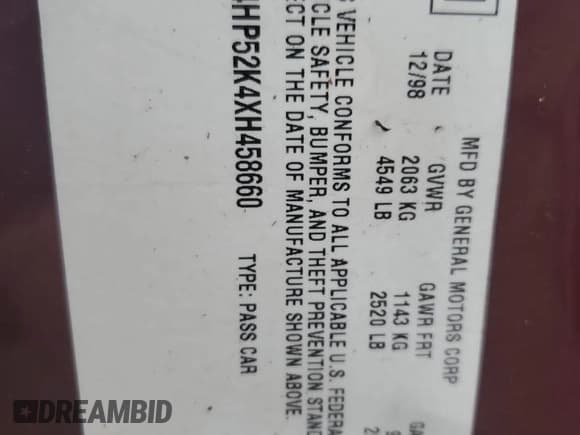 ✅ 1999 Buick LeSabre Custom • VIN: 1G4HP52K4XH458660 • Лот: 80653604. Опубликован ранее на Copart с пробегом 114 453 миль. Бесплатный доступ к архиву аукционных продаж из США и подробный отчёт об истории автомобиля на DreamBid. Изображение 12.