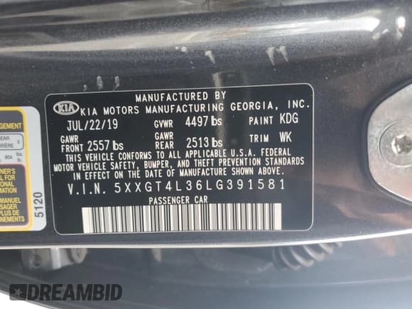 ✅ 2020 Kia Optima LX • VIN: 5XXGT4L36LG391581 • Лот: 82392805. Опубликован ранее на Copart с пробегом 67 640 миль. Бесплатный доступ к архиву аукционных продаж из США и подробный отчёт об истории автомобиля на DreamBid. Изображение 12.