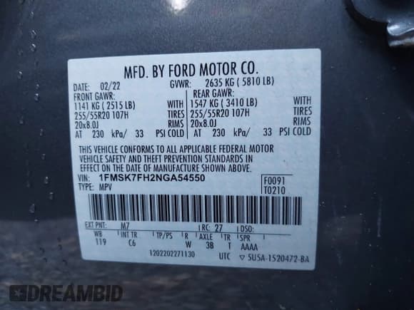 ✅ 2022 Ford Explorer Limited • VIN: 1FMSK7FH2NGA54550 • Lot: 43753613. Wystawiony na IAAI z przebiegiem 49 716 mil. Bezpłatny archiwum sprzedaży aukcyjnych z USA i szczegółowy raport historii pojazdu na DreamBid. Zdjęcie 9.