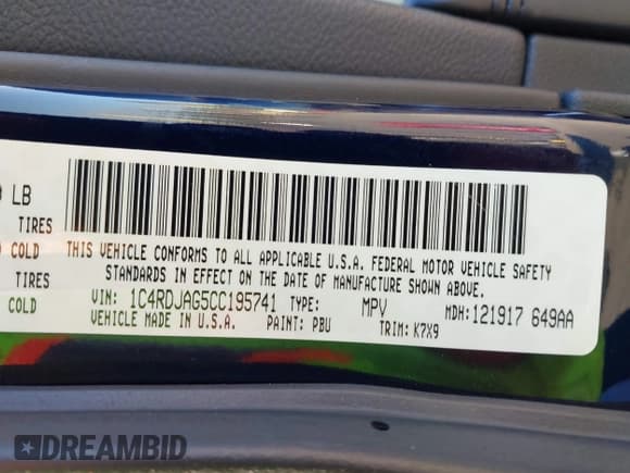 ✅ 2012 Dodge Durango SXT • VIN: 1C4RDJAG5CC195741 • Lot: 43230703. Listed on IAAI with 181,704 mi. Free auction sales archive from the USA and detailed vehicle history report at DreamBid. Image 9.