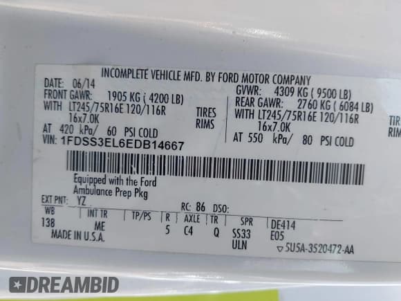 ✅ 2014 Ford Econoline Cargo Commercial • VIN: 1FDSS3EL6EDB14667 • Lot: 42633513. Listed on IAAI with 307,000 mi. Free auction sales archive from the USA and detailed vehicle history report at DreamBid. Image 9.