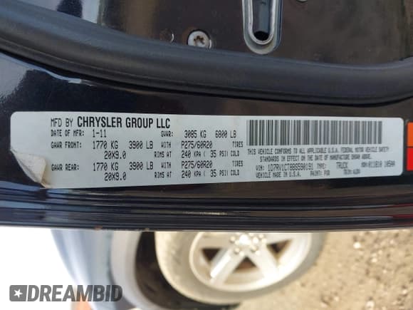 ✅ 2011 Ram 1500 Sport • VIN: 1D7RV1CT8BS590191 • Lot: 43725699. Listed on IAAI with 183,691 mi. Free auction sales archive from the USA and detailed vehicle history report at DreamBid. Image 9.