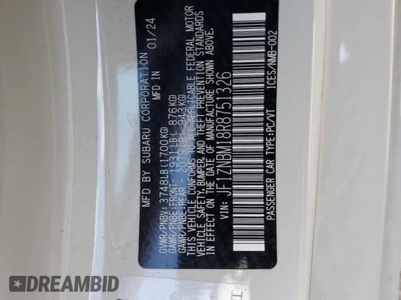 ✅ 2024 Toyota 86 TRUENO Edition • VIN: JF1ZNBM18R8751326 • Lot: 87155744. Listed on Copart with Not provided. Free auction sales archive from the USA and detailed vehicle history report at DreamBid. Image 12.