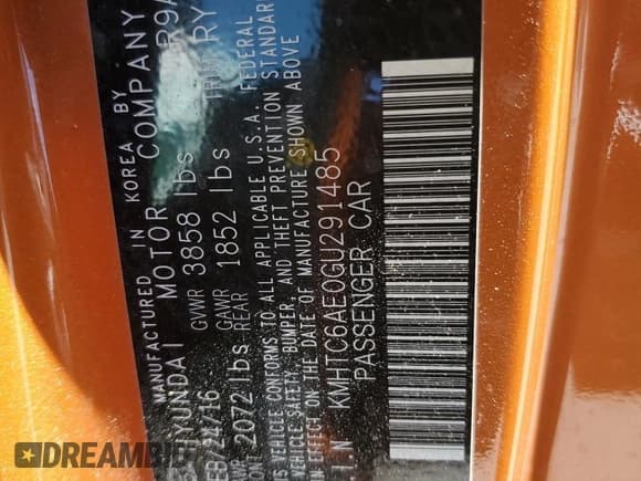 ✅ 2016 Hyundai Veloster Turbo • VIN: KMHTC6AE0GU291485 • Лот: 68763354. Опубликован ранее на Copart с пробегом 54 837 миль. Бесплатный доступ к архиву аукционных продаж из США и подробный отчёт об истории автомобиля на DreamBid. Изображение 12.