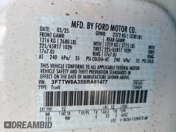 ✅ 2025 Ford Maverick XL • VIN: 3FTTW8A35SRA61477 • Lot: 63443405. Listed on Copart with 2,413 mi. Free auction sales archive from the USA and detailed vehicle history report at DreamBid. Image 12.