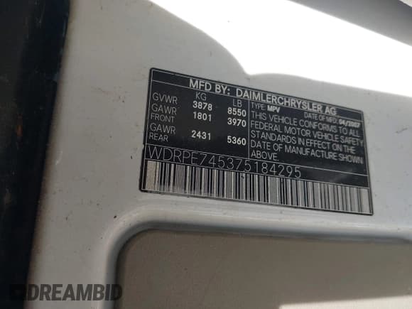 ✅ 2007 Freightliner Sprinter • VIN: WDRPE745375184295 • Lot: 42655306. Wystawiony na IAAI z przebiegiem 391 343 mil. Bezpłatny archiwum sprzedaży aukcyjnych z USA i szczegółowy raport historii pojazdu na DreamBid. Zdjęcie 9.