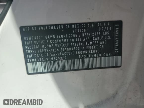 ✅ 2014 Volkswagen Jetta SEL • VIN: 3VWL17AJ3EM329397 • Lot: 71351315. Listed on Copart with 112,388 mi. Free auction sales archive from the USA and detailed vehicle history report at DreamBid. Image 12.