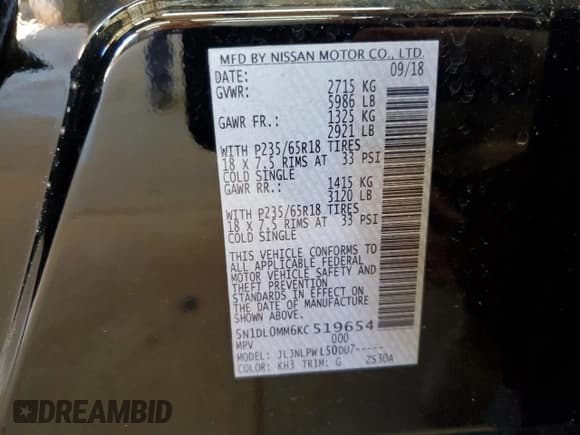 ✅ 2019 Infiniti QX60 Pure • VIN: 5N1DL0MM6KC519654 • Lot: 86843275. Listed on Copart with 117,603 mi. Free auction sales archive from the USA and detailed vehicle history report at DreamBid. Image 13.