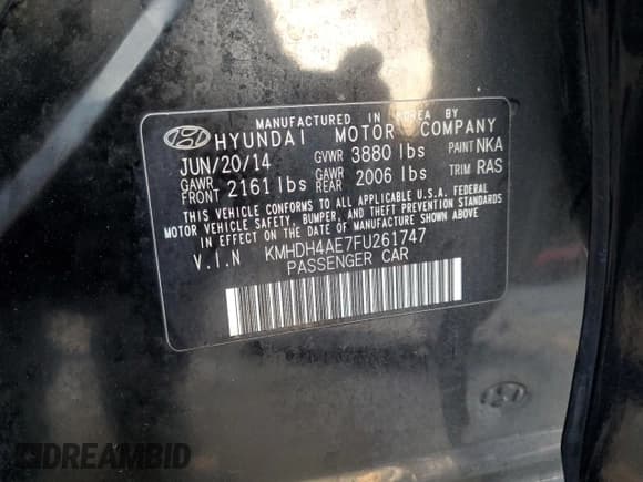 ✅ 2015 Hyundai Elantra SE • VIN: KMHDH4AE7FU261747 • Lot: 90757755. Listed on Copart with 122,147 mi. Free auction sales archive from the USA and detailed vehicle history report at DreamBid. Image 13.