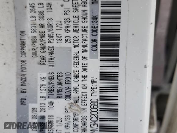 ✅ 2010 Mazda CX-9 Sport • VIN: JM3TB2MV3A0200680 • Lot: 80991195. Listed on Copart with 173,713 mi. Free auction sales archive from the USA and detailed vehicle history report at DreamBid. Image 14.