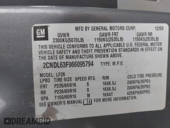 ✅ 2006 Chevrolet Equinox LT • VIN: 2CNDL63F966095794 • Лот: 42413961. Опубликован ранее на IAAI с пробегом 215 488 миль. Бесплатный доступ к архиву аукционных продаж из США и подробный отчёт об истории автомобиля на DreamBid. Изображение 9.