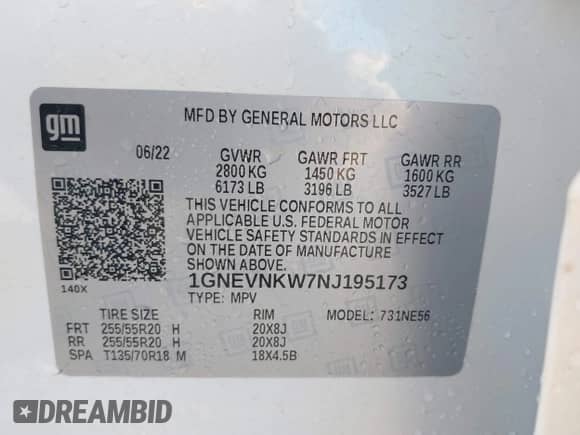 2022 Chevrolet Traverse High Country с VIN 1GNEVNKW7NJ195173, выставлен на аукционе IAAI как лот 43364388 с пробегом 21 132 миль миль и . История ставок и продаж доступна на DreamBid. Изображение 9.