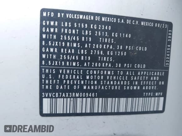 ✅ 2024 Volkswagen Tiguan SE R-Line Black • VIN: 3VVCB7AX3RM009461 • Lot: 41506931. Listed on IAAI with 19,642 mi. Free auction sales archive from the USA and detailed vehicle history report at DreamBid. Image 9.