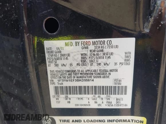 ✅ 2011 Ford F-150 XL • VIN: 1FTFW1EF3BKD55814 • Lot: 42225318. Listed on IAAI with 250,981 mi. Free auction sales archive from the USA and detailed vehicle history report at DreamBid. Image 9.