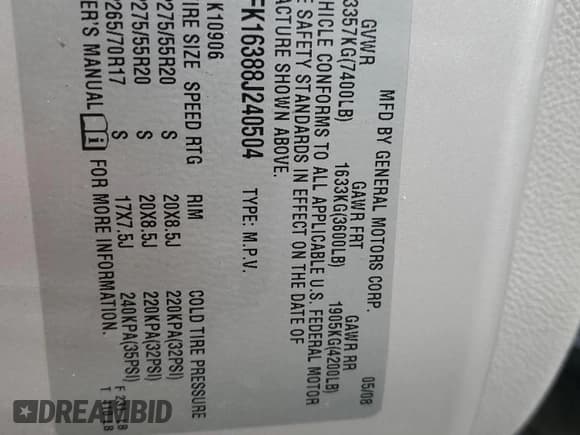 ✅ 2008 Chevrolet Suburban 1LT • VIN: 1GNFK16388J240504 • Lot: 68329785. Wystawiony na Copart z przebiegiem 147 415 mil. Bezpłatny archiwum sprzedaży aukcyjnych z USA i szczegółowy raport historii pojazdu na DreamBid. Zdjęcie 13.