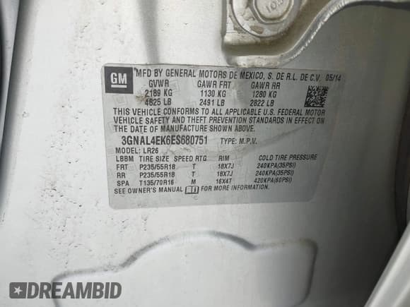 ✅ 2014 Chevrolet Captiva Sport LTZ • VIN: 3GNAL4EK6ES680751 • Lot: 41572545. Wystawiony na IAAI z przebiegiem 142 473 mil. Bezpłatny archiwum sprzedaży aukcyjnych z USA i szczegółowy raport historii pojazdu na DreamBid. Zdjęcie 9.
