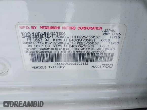 2016 Mitsubishi Outlander SE с VIN JA4AZ3A33GZ002152, выставлен на аукционе IAAI как лот 41602038 с пробегом 103 461 миль миль и . История ставок и продаж доступна на DreamBid. Изображение 9.