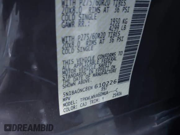 ✅ 2014 Nissan Armada SV • VIN: 5N1BA0NC8EN610226 • Lot: 43814797. Listed on IAAI with 123,991 mi. Free auction sales archive from the USA and detailed vehicle history report at DreamBid. Image 9.