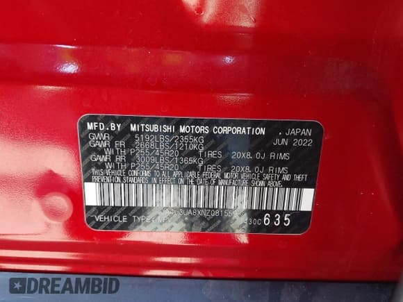 ✅ 2022 Mitsubishi Outlander SE • VIN: JA4J3UA8XNZ081559 • Lot: 42878447. Listed on IAAI with 60,578 mi. Free auction sales archive from the USA and detailed vehicle history report at DreamBid. Image 9.