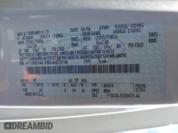 ✅ 2006 Ford Econoline Cargo • VIN: 1FTSE34LX6DA67318 • Lot: 41705377. Listed on IAAI with 246,762 mi. Free auction sales archive from the USA and detailed vehicle history report at DreamBid. Image 9.