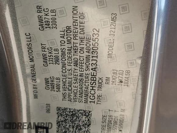 ✅ 2018 Chevrolet Colorado 2WD Work Truck • VIN: 1GCHSBEA3J1305532 • Lot: 86776485. Listed on Copart with 107,618 mi. Free auction sales archive from the USA and detailed vehicle history report at DreamBid. Image 13.