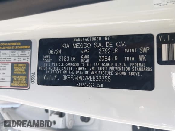 ✅ 2024 Kia Forte GT-Line • VIN: 3KPF54AD7RE822755 • Lot: 43076626. Listed on IAAI with Not provided. Free auction sales archive from the USA and detailed vehicle history report at DreamBid. Image 9.