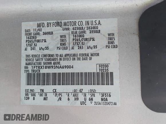 ✅ 2003 Ford F-150 XL • VIN: 1FTRX18W93NA69004 • Lot: 42154104. Listed on IAAI with 210,344 mi. Free auction sales archive from the USA and detailed vehicle history report at DreamBid. Image 9.
