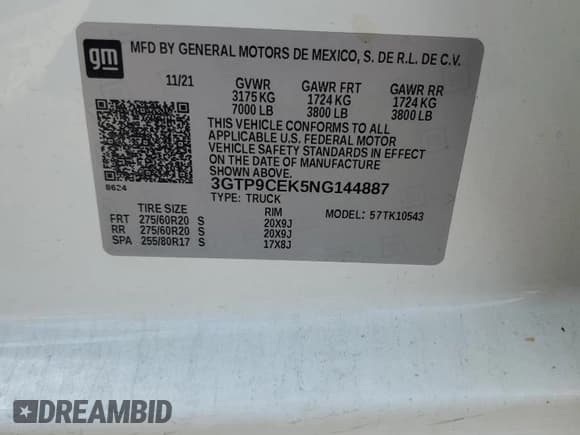 ✅ 2022 GMC Sierra 1500 Elevation • VIN: 3GTP9CEK5NG144887 • Lot: 84589265. Wystawiony na Copart z przebiegiem 63 394 mil. Bezpłatny archiwum sprzedaży aukcyjnych z USA i szczegółowy raport historii pojazdu na DreamBid. Zdjęcie 12.