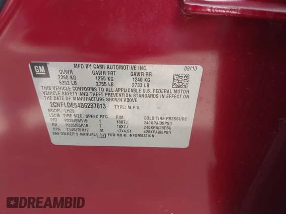 2011 Chevrolet Equinox 1LT с VIN 2CNFLDE54B6237013, выставлен на аукционе IAAI как лот 42459275 с пробегом 14 849 миль миль и . История ставок и продаж доступна на DreamBid. Изображение 9.