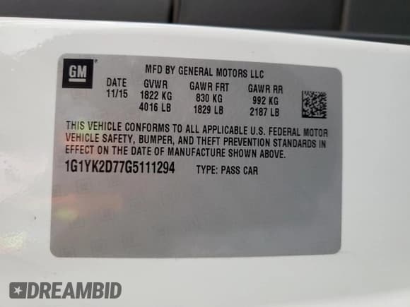 ✅ 2016 Chevrolet Corvette Z51 2LT • VIN: 1G1YK2D77G5111294 • Lot: 63336695. Listed on Copart with 107,045 mi. Free auction sales archive from the USA and detailed vehicle history report at DreamBid. Image 12.