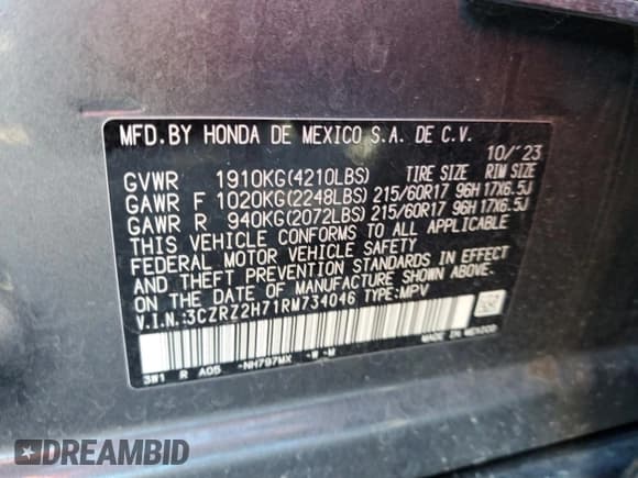 ✅ 2024 Honda HR-V EX-L • VIN: 3CZRZ2H71RM734046 • Lot: 90946765. Wystawiony na Copart z przebiegiem 28 901 mil. Bezpłatny archiwum sprzedaży aukcyjnych z USA i szczegółowy raport historii pojazdu na DreamBid. Zdjęcie 13.