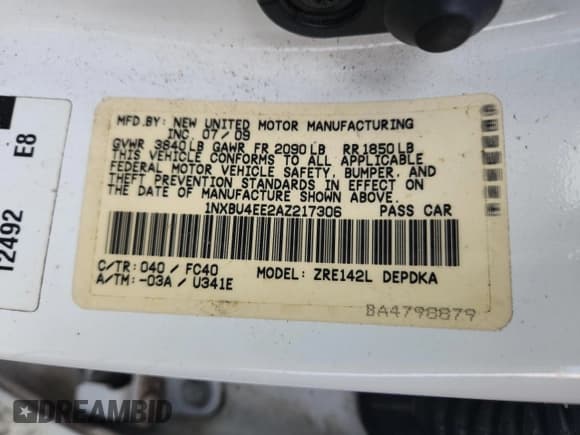 ✅ 2010 Toyota Corolla • VIN: 1NXBU4EE2AZ217306 • Лот: 64207985. Опубликован ранее на Copart с пробегом 198 663 миль. Бесплатный доступ к архиву аукционных продаж из США и подробный отчёт об истории автомобиля на DreamBid. Изображение 12.