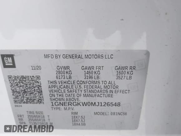 ✅ 2021 Chevrolet Traverse LT Cloth • VIN: 1GNERGKW0MJ126548 • Lot: 42998904. Wystawiony na IAAI z przebiegiem 66 776 mil. Bezpłatny archiwum sprzedaży aukcyjnych z USA i szczegółowy raport historii pojazdu na DreamBid. Zdjęcie 9.