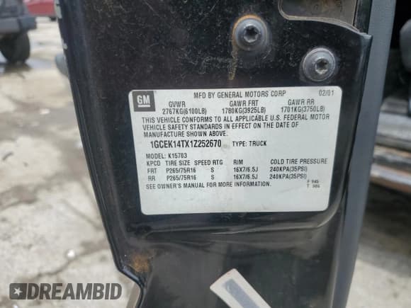 ✅ 2001 Chevrolet Silverado 1500 LS • VIN: 1GCEK14TX1Z252670 • Лот: 60544355. Опубликован ранее на Copart с пробегом 170 484 миль. Бесплатный доступ к архиву аукционных продаж из США и подробный отчёт об истории автомобиля на DreamBid. Изображение 12.