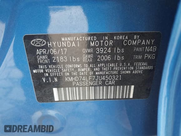 ✅ 2018 Hyundai Elantra SE • VIN: KMHD74LF7JU450321 • Lot: 43115410. Listed on IAAI with 85,636 mi. Free auction sales archive from the USA and detailed vehicle history report at DreamBid. Image 9.